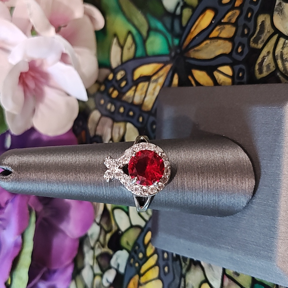 Diamond & Ruby Fashion Ring  - Size 8 3/4 (faux)